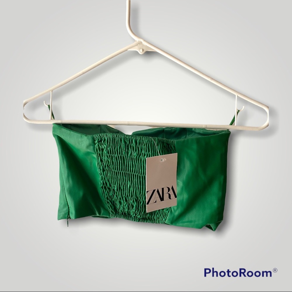 Zara Green Faux Leather Bustier Corset Crop Top - Picture 16 of 16